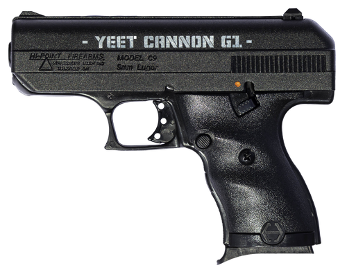 Hi-Point 916G1YC YC9 Gen1 9mm Luger 8+1 3.50" Black Steel Barrel, Black Serrated w/Engraving Steel Slide, Black Polymer Frame & Grip, Right Hand
