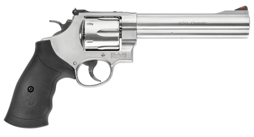 Smith & Wesson 163638 Model 629 Classic 44 Rem Mag or 44 S&W Spl Stainless Steel 6.50" Barrel & 6rd Cylinder, Satin Stainless Steel N-Frame, Red Ramp Front/White Outline Rear Sights
