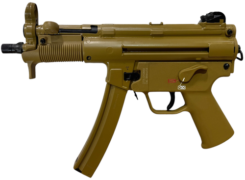 HK 81001077 SP5K-PDW RAL8000 9mmx19 10+1 4.53" Black Navy-Style Threaded Barrel, Flat Dark Earth Earth Cerakote Steel Receiver & Frame, FDE Polymer Grip, 2 Magazines