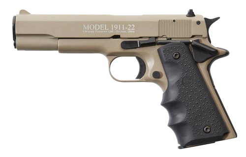 Chiappa Firearms 401120 1911-22  22 LR 10+1, 5" Black Steel Barrel, Tan Serrated Slide, Tan Aluminum Frame w/Beavertail, Black Hogue Rubber Finger Grooved Grip, Manual Thumb Safety, Right Hand