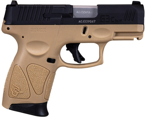 Taurus 1G3CP931T G3C  9mm Luger Caliber with 3.26" Barrel, 12+1 Capacity, Brown Polymer with Picatinny Rail Frame, Serrated Matte Black Tenifer Steel with T.O.R.O Optic Cut Slide, & Brown Polymer Grip