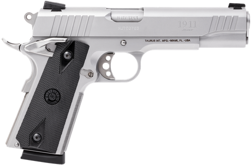 Taurus 1191109 1911  Full Size Frame 45 ACP 8+1 5" Matte Stainless Steel Barrel, Serrated Stainless Steel Slide, Matte Stainless Steel Frame w/Beavertail, Black Checkered Polymer Grip, Right Hand