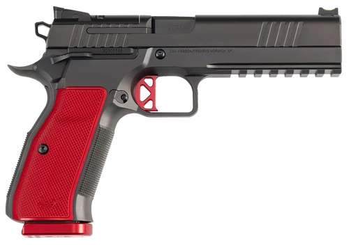 Dan Wesson 92013 DWX  9mm Luger 10+1 4.95" Black Match Grade Barrel, Black DLC Optics Ready Serrated Steel Slide, Black Aluminum Frame w/Beavertail & Picatinny Rail, Red Textured Aluminum Grip