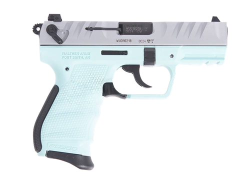 Walther Arms 5050525 PD380  380 ACP 9+1 3.70" Black Steel Barrel, Nickel Serrated Steel Slide, Angel Blue Polymer Frame, Textured Wraparound Grip