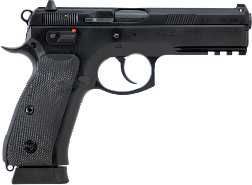 CZ-USA 89352 CZ 75 SP-01 9mm Luger 19+1 4.60" Black Nitride Steel Barrel, Black Serrated Steel Slide, Black Polycoat Steel Frame w/Beavertail & Picatinny Rail, Black Polymer Grip