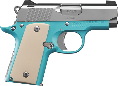 Kimber Mfg.,inc 3300210 Micro Bel Air NS 380 ACP 2.75" Ramped Barrel Stainless Steel Slide Bel Air Blue Mirror-Polished Ivory Micarta Grip