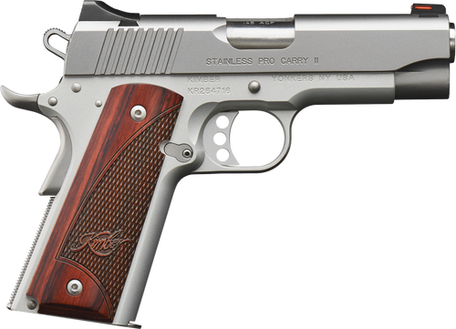 Kimber Mfg, Inc 3200323 Carry II Pro 9mm Luger 9+1 4" Stainless Match Grade Barrel, Satin Silver Serrated Stainless Steel Slide, Satin Silver Aluminum Frame w/Beavertail, Rosewood Grip