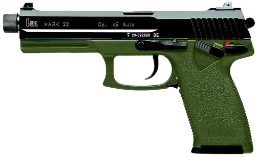 HK 81001075 Mark 23  45 ACP 10+1 5.87" Black Threaded Barrel, Black Cerakote Serrated Steel Slide, OD Green Polymer Frame w/Accessory Rail, Textured Grip