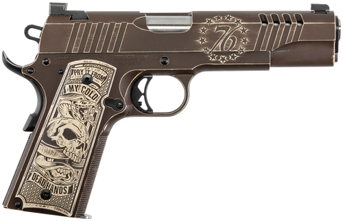 Auto-Ordnance 1911TCAC15 1911 A1 Cold Dead hands 45 ACP 7+1 5" Black/Burnt Bronze Distressed Cerakote, Ported Slide, Custom Engraved Aluminum Grips, TruGlo Night Sights