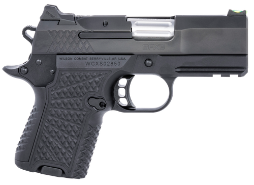 Wilson Combat SFX8SCR3 SFX9 Sub-Compact 9mm Luger 10+1 15+1 3.25" Stainless Steel Barrel, Black DLC Serrated Stainless Steel Slide, Black Aluminum Frame w/Beavertail & Picatinny Rail, Black G10 Grip