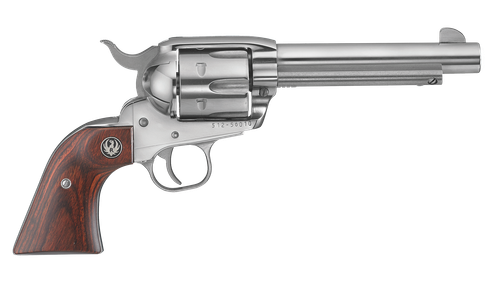 Ruger 5108 Vaquero  Medium Frame 357 Mag/38 Special 6rd 5.50" High Gloss Stainless Steel Barrel, Cylinder & Frame, Hardwood Grip, Transfer Bar Safety, Exposed Hammer