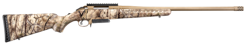 Ruger 26928 American  Full Size 450 Bushmaster 3+1 22" Burnt Bronze Cerakote Threaded Barrel, Picatinny Rail Steel Receiver, GoWild Camo I-M Brush Fixed Synthetic Stock, Right Hand
