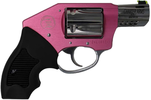 Charter Arms 53812 Off Duty Coyote 380 ACP 5rd 2" Stainless Ported Barrel, High Polished Cylinder, Pink Aluminum Frame, Black Finger Grooved Rubber Grip, Concealed Hammer