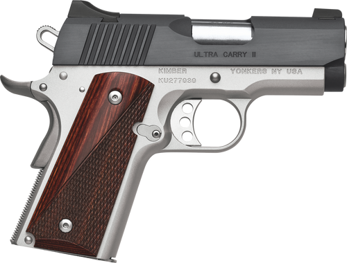 Kimber Mfg, Inc 3200332 Ultra Carry II  9mm Luger 8+1 3" Stainless Match Grade Barrel, Matte Black Brushed Serrated Steel Slide, Satin Silver Aluminum Frame w/Beavertail, Rosewood Grip