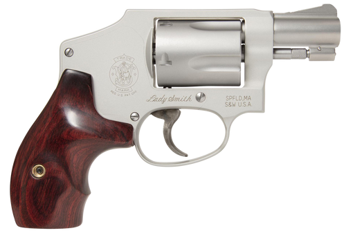 Smith & Wesson 163808 Model 642 Ladysmith 38 S&W Spl +P 5 Shot 1.88" Stainless Steel Barrel/Cylinder, Matte Silver Aluminum Alloy J-Frame, Wood Grip, Snag-free Enclosed Hammer, Internal Lock