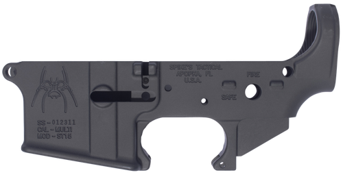 Spikes STLS018 Spider Stripped Lower Receiver with Fire & Safe Markings Multi-Caliber 7075-T6 Aluminum Black Anodized for AR-15