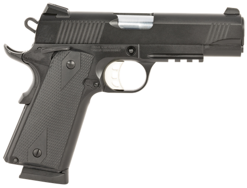 Tisas 10100120 1911 Carry 45 ACP 8+1 4.25" Black Steel Barrel, Black Cerakote Serrated Steel Slide, Black Cerakote Steel Frame w/Accessory Rail & Beavertail, Black Overmolded Grips