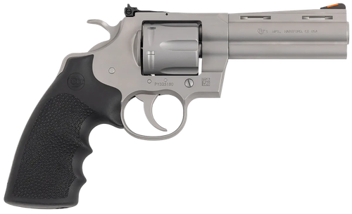 Colt Mfg PYTHONSM4RTS Python  357 Mag/38 Special 6 Shot, 4.25" Matte Stainless Steel Recessed Target Vent Rib Barrel, Cylinder & Frame, Black Rubber Grip, Exposed Hammer