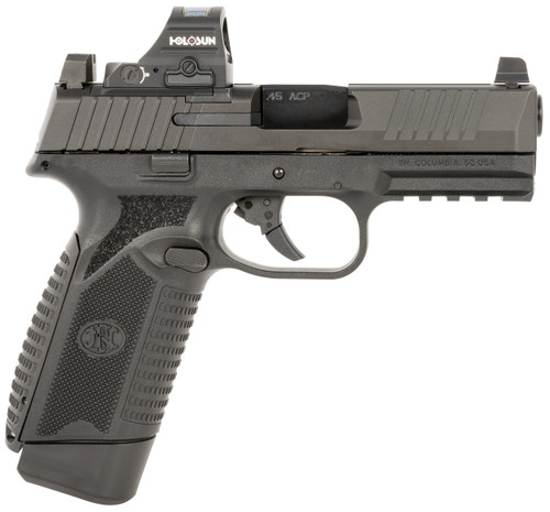 FN 66101917 545 MRD w/Optic Full Size 45 ACP 10+1 4.10" Black Target Crown Steel Barrel, Black PVD Optic Cut/Serrated Steel Slide & Polymer Frame w/Picatinny Rail, Holosun 407C Red Dot, Ambidextrous