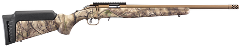Ruger 8373 American Rimfire  Full Size 22 WMR 9+1 18" Bronze Cerakote Threaded Barrel, Bronze Picatinny Rail Steel Receiver, GoWild Camo I-M Brush Synthetic Fixed Stock, Right Hand