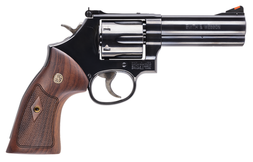 Smith & Wesson 150909 Model 586 Classic L-Frame 357 Mag 38 Special +P 6 Shot 4" Blued Carbon Steel Barrel, Blued Cylinder, Blued Carbon Steel Frame, Wood Grip Internal Lock Safety, Exposed Hammer