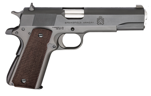 Springfield Armory PBD9108L 1911 Mil-Spec Defender Legacy 45 ACP 7+1 5" Satin Stainless Match Grade Barrel, Black Parkerized Serrated Carbon Steel Slide & Frame w/Beavertail, Checkered Wood Grip