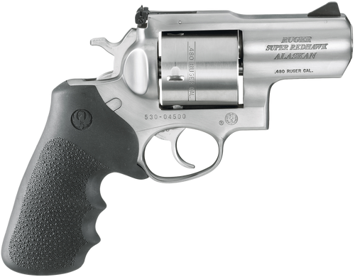Ruger 5302 Super Redhawk Alaskan Small Frame 480 Ruger 6rd 2.50" Satin Stainless Steel Barrel, Cylinder & Frame, Black Hogue Finger Groove Monogrip, Transfer Bar Safety Exposed Hammer