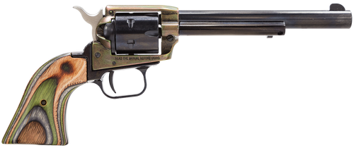 Heritage Mfg RR22CH6 Rough Rider  22 LR 6 Shot, 6.50" Black Oxide Steel Barrel, Simulated Case Hardened Zinc Alloy Frame, Black Oxide Cylinder, Camo Laminate Grip, Manual Safety, Exposed Hammer