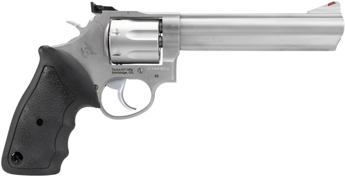 Taurus 2660069 66  38 Special +P or 357 Mag 7 Shot 6" Barrel, Overall Matte Finish Stainless Steel, Finger Grooved Black Rubber Grip, Adjustable Rear Sight