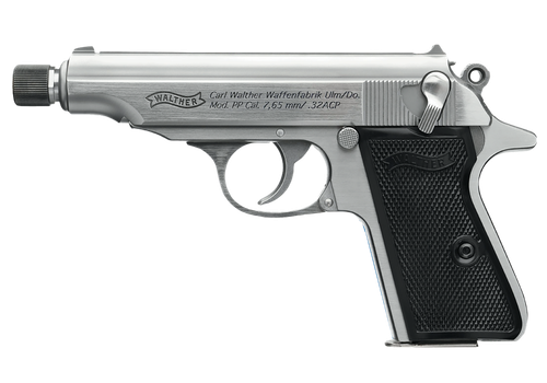 Walther Arms 4796062 PP SD Carry Frame 32 ACP 8+1 3.90" Stainless Steel Threaded Barrel, Stainless Steel Slide & Frame w/Beavertail, Black Polymer Grip