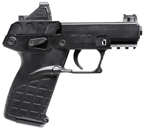 Kel-Tec P17BBLKOPTIC P17  Compact Frame 22 LR 16+1 3.80" Black Steel Barrel, Black Serrated Steel Slide, Black Polymer Frame w/Picatinny Rail, Textured Grip, Viridian RFX-11 Green Dot, Ambidextrous