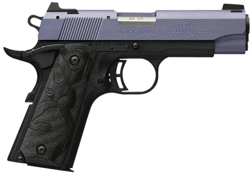 Browning 051894490 1911 Black Label Compact Frame 22 LR 10+1, 3.63" Matte Stainless Steel Barrel, Crushed Orchid Cerakote Serrated Slide, Matte Black Polymer Frame w/Beavertail