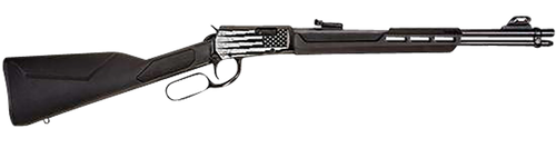 Rossi RL22181SYEN18 Rio Bravo  Full Size 22 LR 15+1, 18" Polished Black Steel Barrel, Polished Black w/Lighting US Flag Engraving Steel Receiver, Black Stock, Right Hand