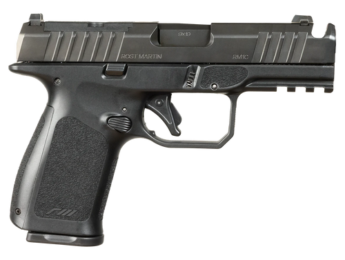Rost Martin RM1CBLKOSP(COMP) RM1C  9mm 17+1 4" Black Compensated Match Grade Barrel, Black Tenifer Optic Ready/Serrated Steel Slide, Black Polymer Frame w/Picatinny Rail, Textured Grip