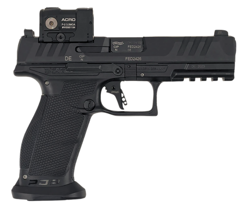Walther Arms 2881225PRO PDP w/Optic Full Size Frame 9mm Luger 18+1 4.50" Polygonal Rifling Barrel Black Optic Ready/Serrated Steel Slide Black Polymer Frame w/Picatinny Rail, Aimpoint Acro Red Dot