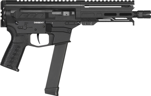 CMMG 99A68A2AB Dissent MKGS 9mm Luger 33+1 6.50", Black, Picatinny Brace Adapter, 5.50" M-LOK Handguard, Left Side Charging Handle, Zeroed Linear Comp, TriggerTech Trigger (Glock Mag Compatible)