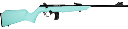 Rossi  RB22  Compact 22 LR 10+1, 16" Matte Black Button Rifled Free Floating Steel Barrel, Matte Black Stainless Steel Receiver, Cyan Monte Carlo Stock, Right Hand