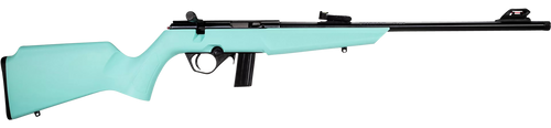 Rossi  RB22  Compact 22 LR 10+1, 16" Matte Black Button Rifled Free Floating Steel Barrel, Matte Black Stainless Steel Receiver, Cyan Monte Carlo Stock, Right Hand