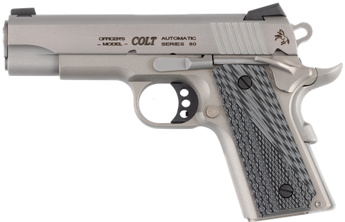 Colt Mfg O9840XE Officer Lightweight 45 ACP 7+1 4.25" Stainless Steel Barrel, Stainless Cerakote Stainless Steel Serrated Slide, Stainless Cerakote Aluminum Frame w/Beavertail, Black/Gray G10 Grip