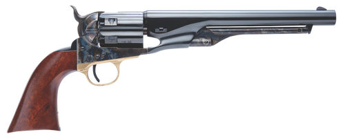 Cimarron CA041 1860 Army .44 Cal 6 Shot, 8" Blued Round Steel Barrel, Blued Engraved/Fluted Cylinder, Color Case Hardened Steel Frame, Smooth Walnut Grip, Exposed Hammer