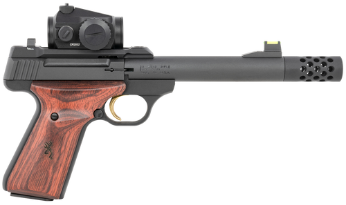 Browning 051580490 Buck Mark Hunter 22 LR 10+1 5.90" Bull/Threaded/Muzzle Brake Barrel, Matte Black Serrated Steel Slide & Aluminum Frame Laminate Cocobolo Grips, Vortex Crossfire Red Dot