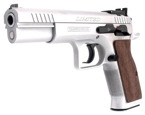 Tanfoglio IFG TF-LIMPRO-9 Defiant Limited Pro 9mm Luger Caliber with 4.80" Barrel, 19+1 Capacity, Overall Hard Chrome Finish Steel, Beavertail Frame, Serrated Slide & Brown Polymer Grip