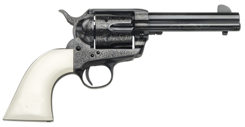 Taylors & Company 200056 1873 Cattleman Outlaw Legacy 45 Colt (LC) Caliber with 4.75" Barrel, 6rd Capacity Cylinder, Overall Blued Engraved Finish Steel & Ivory Synthetic Grip