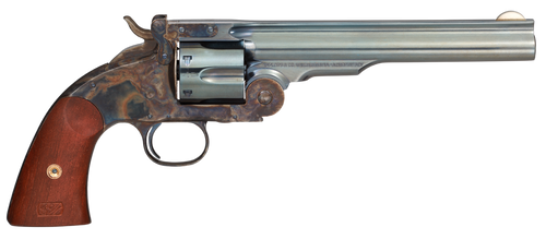 Taylors & Company 550651 Schofield Top Break 44-40 Win Caliber with 7" Charcoal Blued Finish Barrel, 6rd Capacity Charcoal Blued Finish Cylinder, Color Case Hardened Finish Steel Frame & Walnut Grip