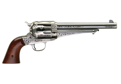 Taylors & Company 550394 1875 Army Outlaw 44-40 Win Caliber with 7.50" Barrel, 6rd Capacity Cylinder, Overall White Engraved Finish Steel & Walnut Grip