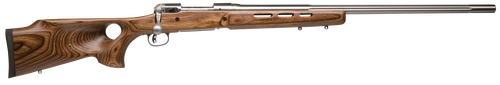 Savage Arms 18516 12 BTCSS Full Size 223 Rem 4+1 26" Matte Stainless Heavy Fluted Barrel, Matte Stainless Steel Receiver Drilled & Tapped, Satin Brown Thumbhole Laminate Stock, Right Hand