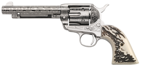 Taylors & Company 200063 1873 Cattle Brand 45 Colt (LC) Caliber with 5.50"  Barrel, 6rd Capacity Cylinder, Overall Nickel-Plated Engraved Finish Steel & Imitation Stag Grip