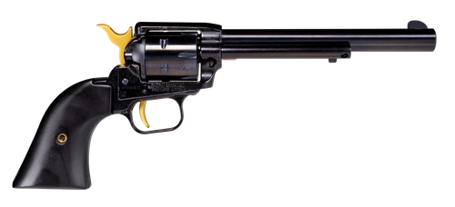 Heritage Mfg RR22B6-GLD Rough Rider  22 LR 6 Shot 6.50" Black Oxide Alloy Steel Barrel, Black w/Gold Accents Steel Frame, Black Oxide Cylinder, Black Laminate Wood Grip, Manual Safety, Exposed Hammer
