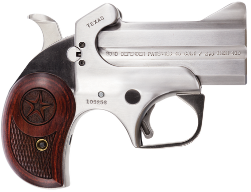 Bond Arms BATD Texas Defender 357 Mag/38 Sp 2rd 3" Barrel, Stainless Metal Finish, Rosewood Grip, Blade Front/Fixed Rear Sights, Manual Safety