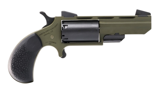 North American Arms TGHM Huntsman  22 WMR 5 Shot 2" Matte Black Heavy Vent Rib Barrel, OD Green Cerakote Steel Frame, Matte Black Cylinder, Camo Grip, Exposed Hammer, Leather Holster